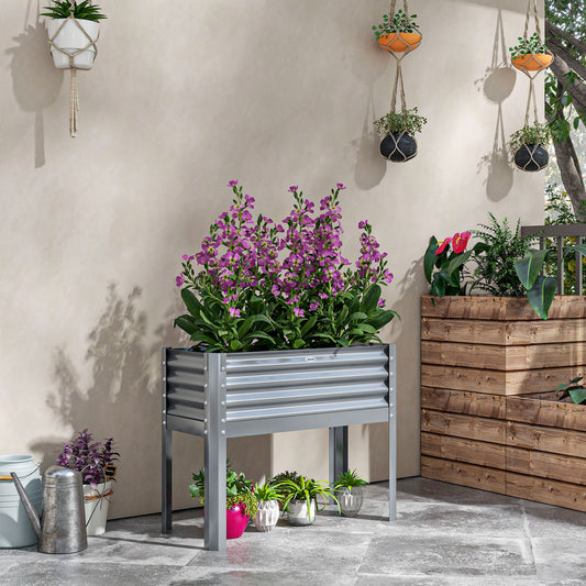 Hoogte Tuinbak – Plantenbak – Kruidenbak – Balkontuinbak – Verhoogde Bak – Weerbestendig Materiaal – 100x45x80 cm – Zilveren Kleur