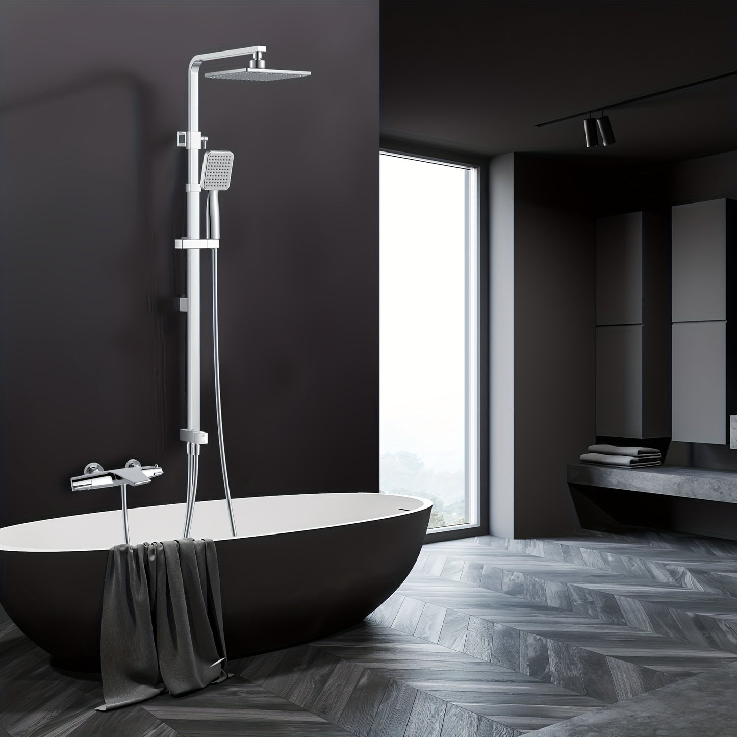 Modern 3-Function Thermostatic Shower System with Rainfall Shower Head & Handheld Spray - Wall-Mounted Square Design, Adjustable Temperature Control, No Batteries/Electrical Required, Easy Installation for Contemporary Bathro