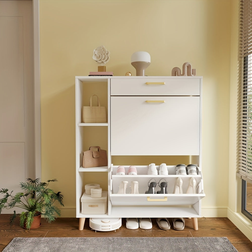 Schoenenkastje – Schoenenkast – Schoenenopberger – Schoenenrek – Halmeubel – Smal Design – 15 Paar Schoenen – Hardhouten Spaanplaat – Gouden Handgrepen