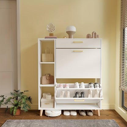 Schoenenkastje – Schoenenkast – Schoenenopberger – Schoenenrek – Halmeubel – Smal Design – 15 Paar Schoenen – Hardhouten Spaanplaat – Gouden Handgrepen