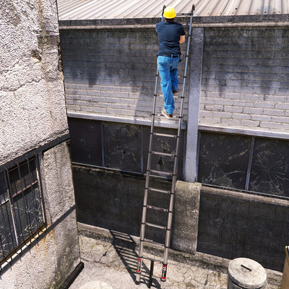 Telescoopladder – Uitschuifladder – Inklapbare Ladder – Opvouwbare Ladder – Telescopische Ladder – Roestvrij Staal – 4,4 Meter Hoogte – 2 Afneembare Haken