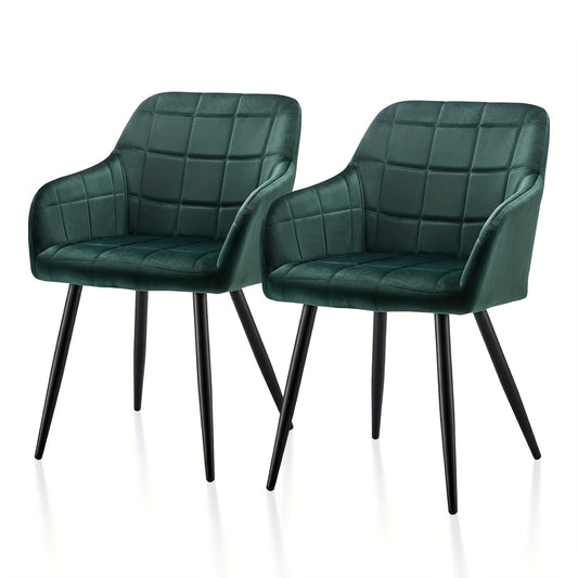 Velvet Eetkamerstoelen – Eetkamerstoelen Met Armleuningen – Luxe Stoelen – Fluwelen Stoelen – Set Van 2 Groen – Memory Foam Zitvlak – Stevig Metalen Frame