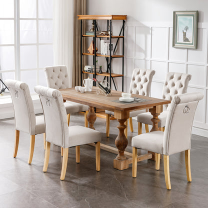 Eetkamerstoel – Stoel – Kuipstoel – Meubel – Lounge Stoel – Set Van 6 Beige Velvet Stoelen – Eikenhouten Poten – Metalen Frame