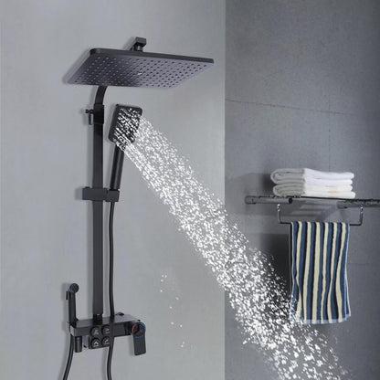 Doucheset – Regendouche – Douchepaneel – Douchekraan – Handdouche – Thermostatisch – Mat Zwart – Messing En RVS – Verstelbare Hoogte 80-120 cm