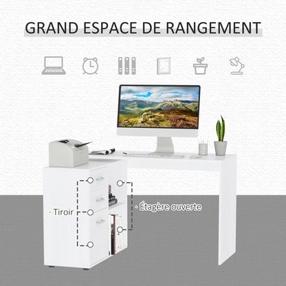 Hoekbureau – Computerbureau – Bureautafel – Modulair Bureau – Eettafel – MDF Wit – 2 Configuraties – 3 Lades & 2 Open Vakken