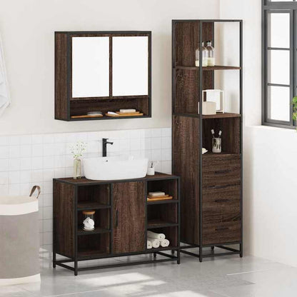 badkamermeubelset – badmeubelset – wastafelmeubel – badkamerkast – spiegelkast – bruin eikenlook – 3-delige set – hardhout & glas