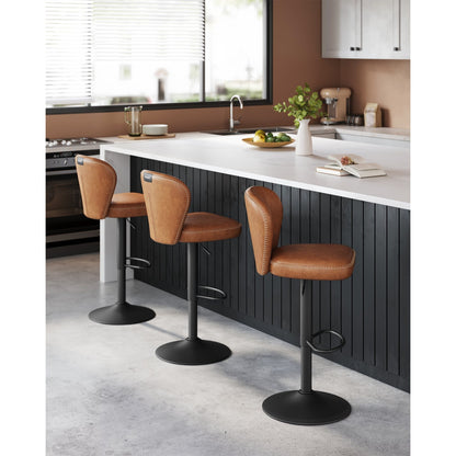 Barstoel – Barkruk – Barstoelen – Kruk – Bistrostoel – 360° Draaibaar – Verstelbare Zithoogte – Kunstleren Bekleding – Set van 2 – Karamel Bruin