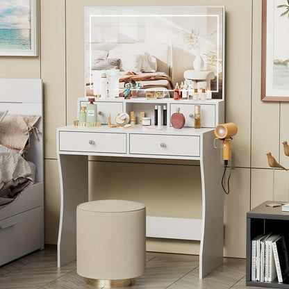 Make-up Tafel – Kaptafel – Cosmeticatafel – Dressing Table – Make-up Bureau – Met Spiegel – Haardrogersstandaard – 80x40x140 cm – Vier Lades – Wit