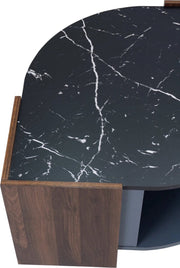 Salontafel - Donker Marmeren Salontafel - Walnoot - Woonkamertafel - Salontafel rond - Salontafel met opbergruimte