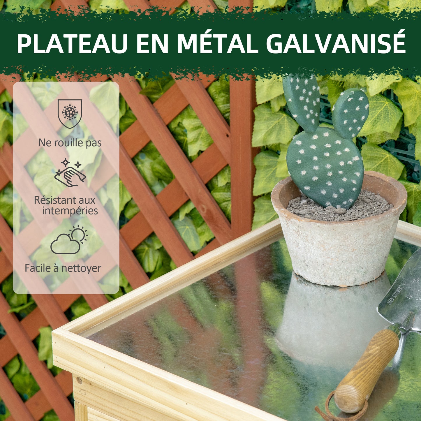 Tuinopbergkast – Tuinkast – Opslagkast – Tuinberging – Buitenberging – Verzinkt Metalen Bovenblad – Natuurlijke Houten Poten 80x45x92 cm