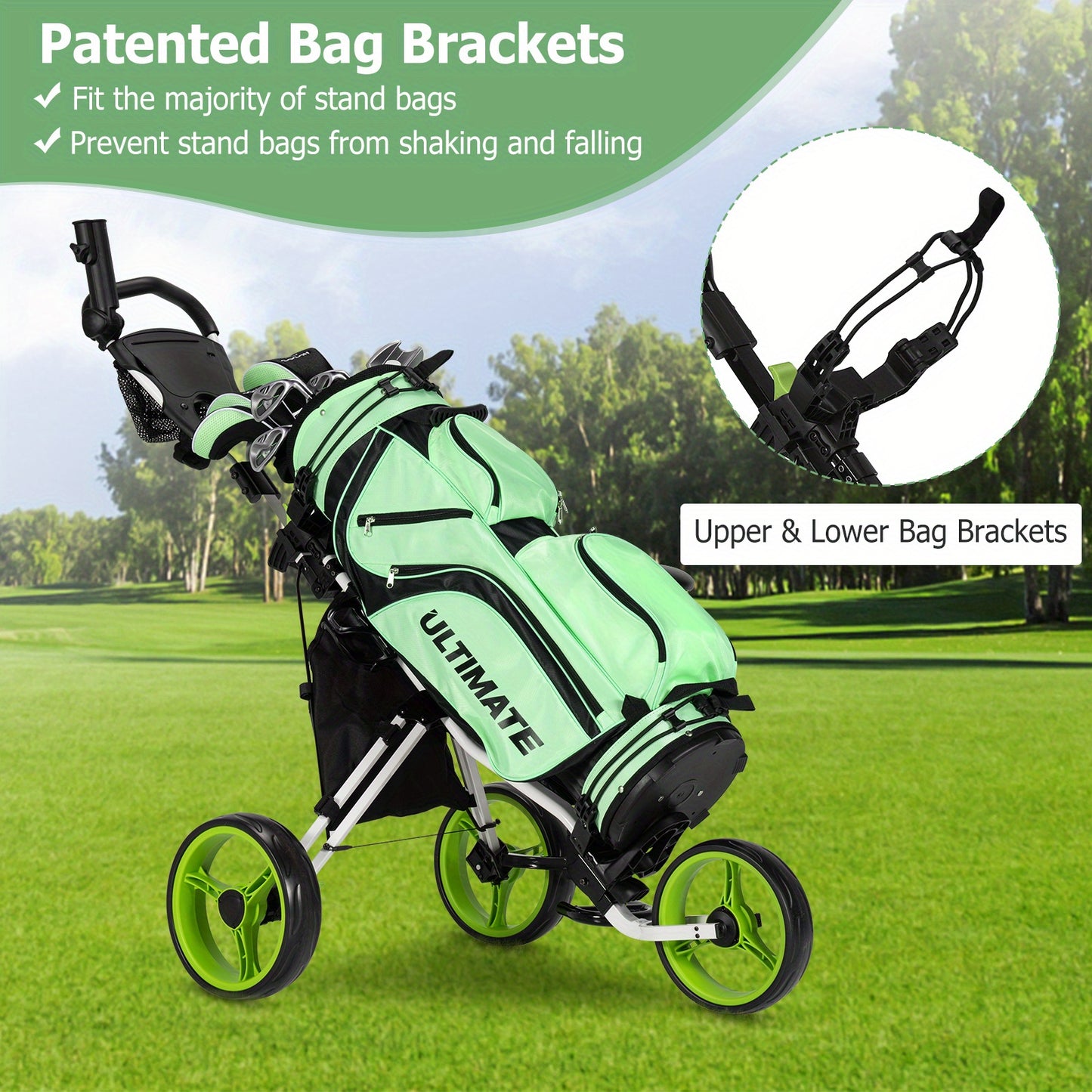 Golfbuggy – Golftrolley – Golfpushcart – Golfkar – Golfwagen – Lichtgewicht Opvouwbaar – Verstelbaar Zitje & Handgreep – Duurzaam PP Materiaal – Ergonomisch Design