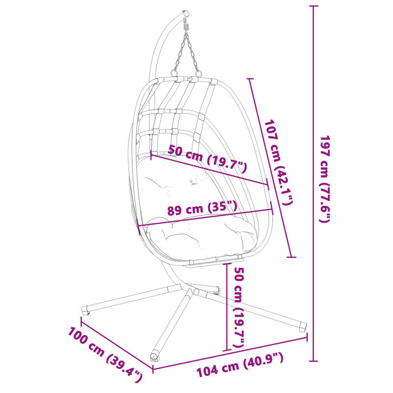 Hangstoel – Schommelstoel – Hangmatstoel – Hangstoel Met Standaard – Cocoonstoel – Stalen Frame Zwart – Weerbestendig – Max. 150 kg – Inclusief Antraciet Kussen