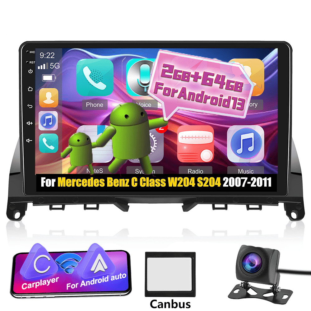 9 Inch Autoradio – Multimedia Systeem – Touchscreen Radio – Car Stereo – Inbouw Radio – 2+64GB Android 13 – 1080P AHD Achteruitrijcamera & CarPlay Android Auto Compatible