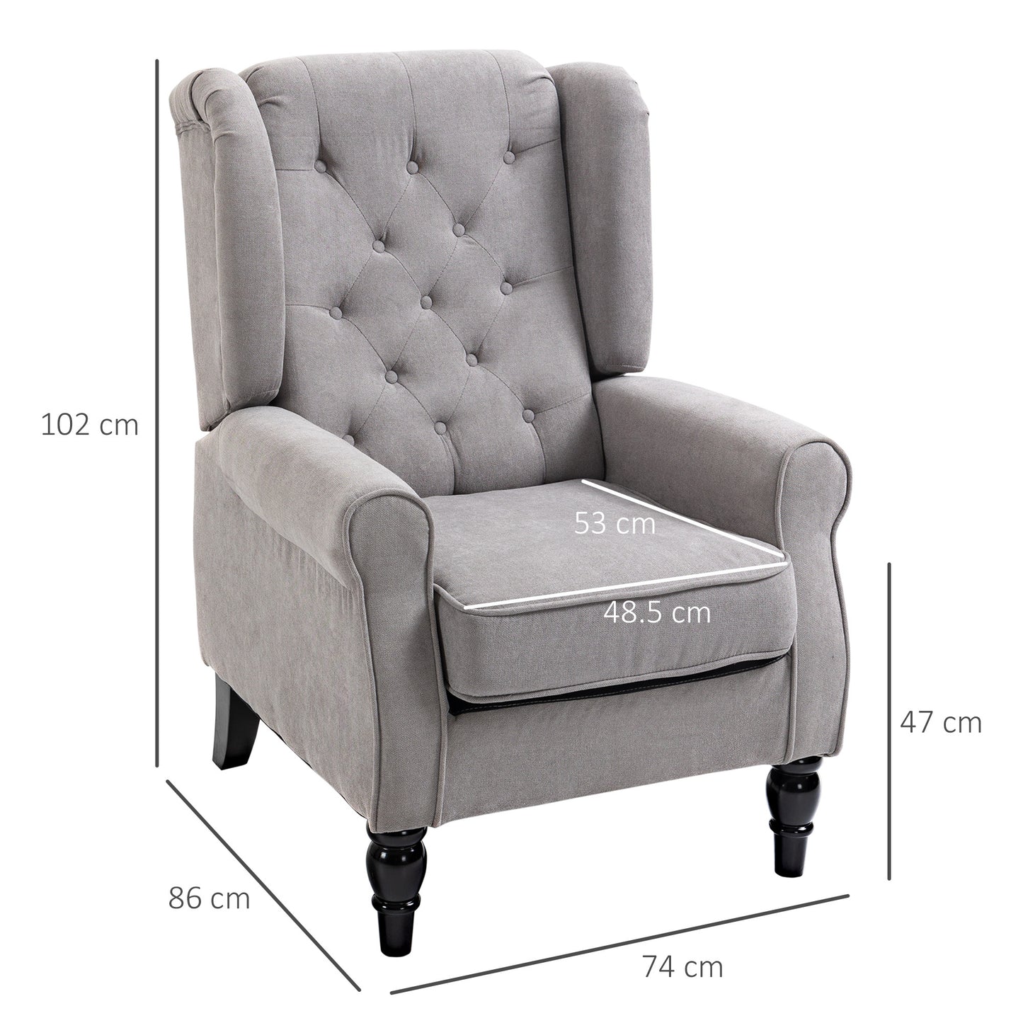 Fauteuil – Relaxstoel – Accentstoel – Zetel – Lounge Chair – Grijze Polyester Bekleding – Stevig Houten Poten – Verstelbare Rugleuning – Afneembare Kussenhoes