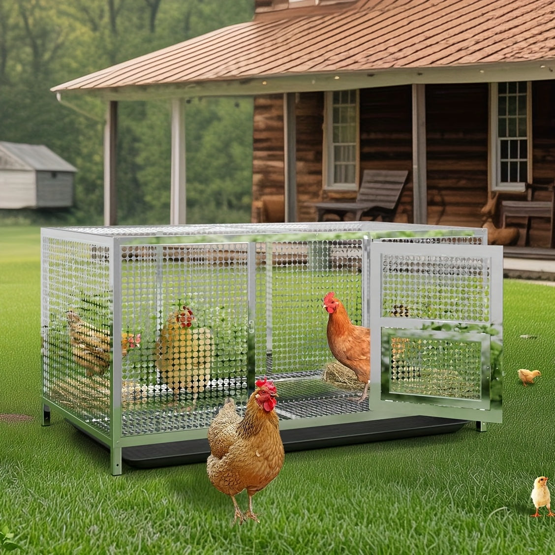 Kippenhok – Kippenren – Dierenren – Buitenhok – Dierenverblijf – Roestvrij Staal – Waterdichte Hoes – 110x70x60 cm