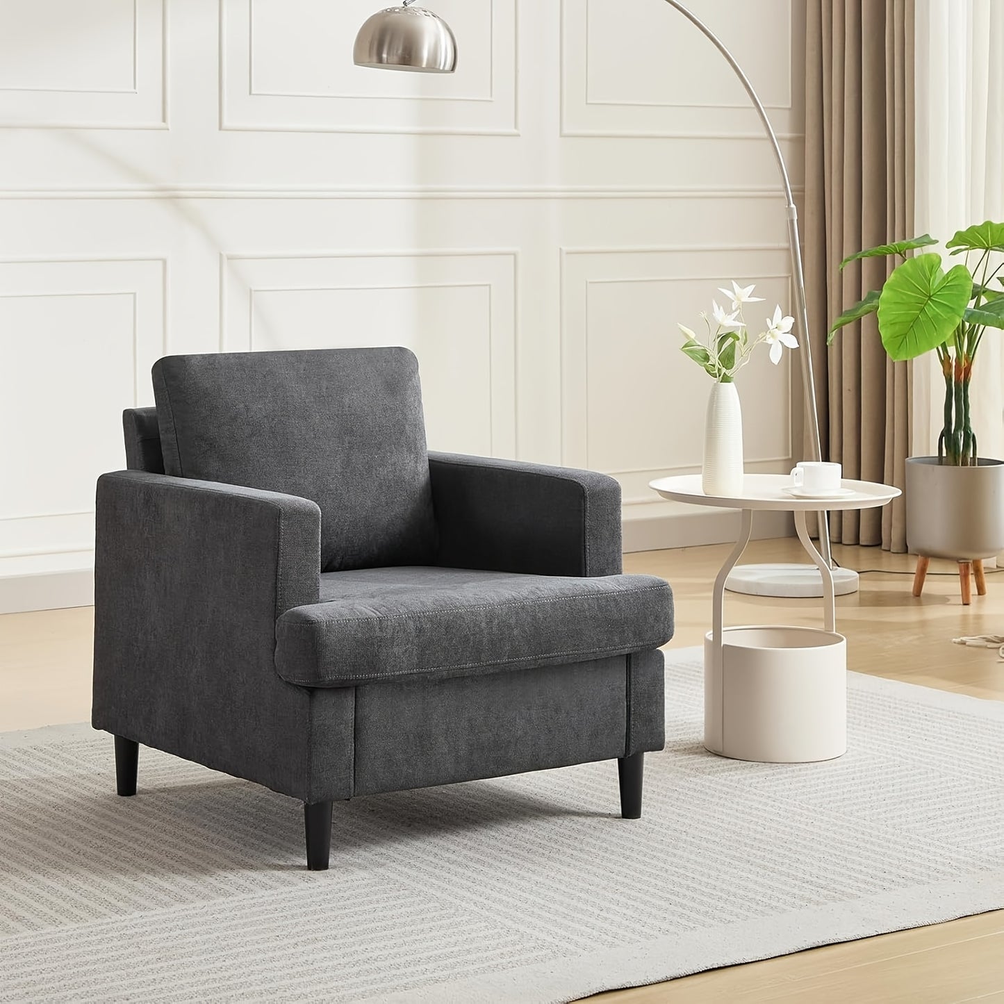 Fauteuil – Zetel – Fauteuilstoel – Loungefauteuil – Accentstoel – Donkergrijs – Hoogwaardig Linnenstof – Dikke Zitting – Stevig Frame Zonder Hout – Direct Gebruiksklaar