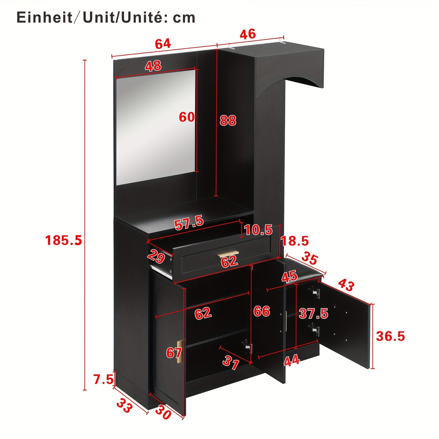 Modern Compact Wardrobe & Shoe Cabinet with Mirror - Freestanding Storage Cabinet with Adjustable Shelves, Doors & Drawers, Space-Saving Multifunctional Furniture for Small Spaces, Classic Contemporary Design, No Electrical R