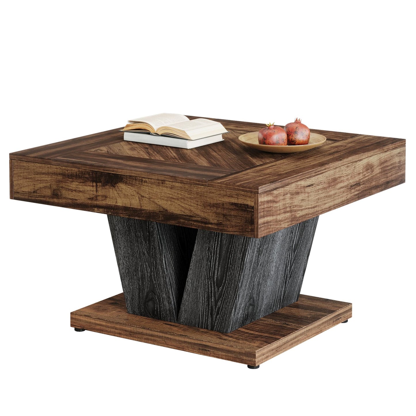 Moderne Salontafel – Vierkante Tafel – Woonkamertafel – Koffietafel – Accenttafel – Rustiek Bruin Zwart – Stevig MDF Tafelblad – Space-Saving Ontwerp 80 cm