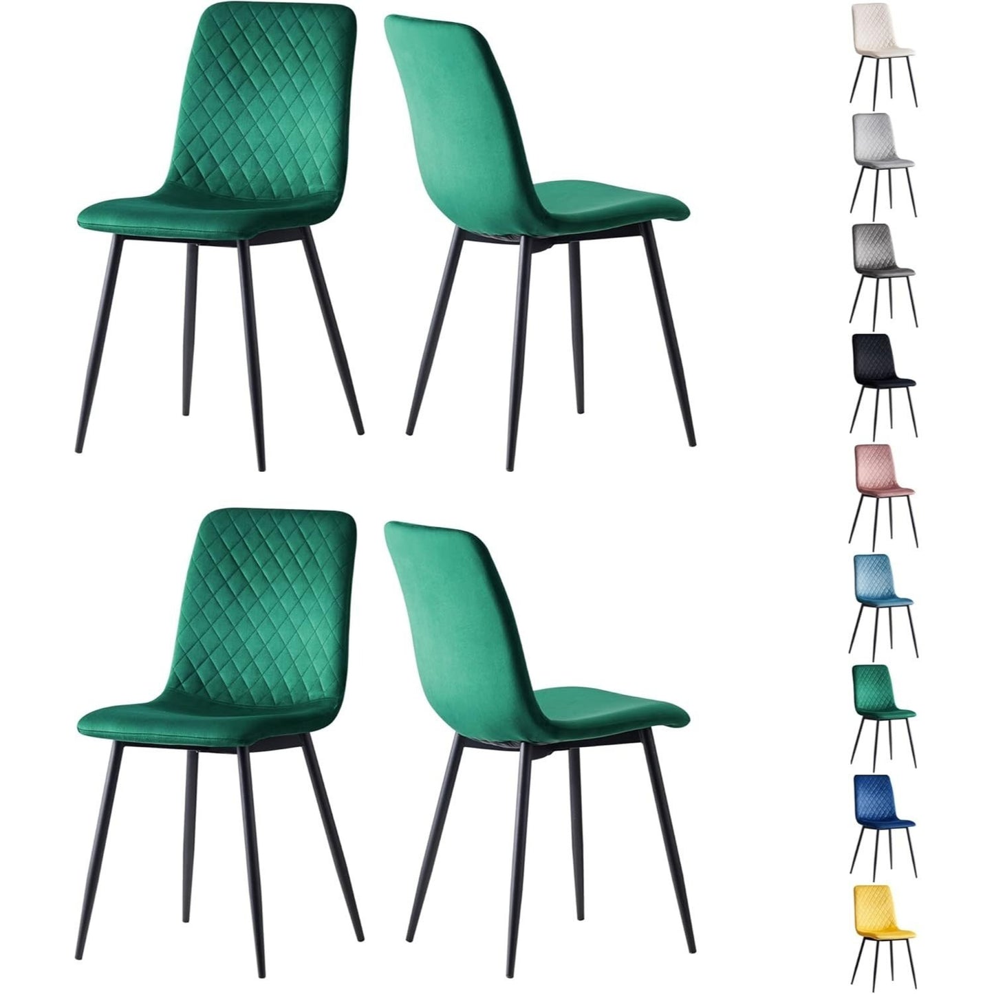Eetkamerstoel – Stoel – Design Stoel – Velours Stoel – Lexi Stoel – Set Van 4 – Met Metalen Poten – Ergonomisch Comfort
