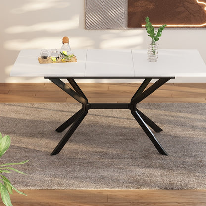 Uitklapbare Eettafel – Uitschuifbare Tafel – Klaptafel – Uitbreidbare Eettafel – Witte Eettafel – Zwarte Metalen Poten – Geschikt Voor 4-6 Personen