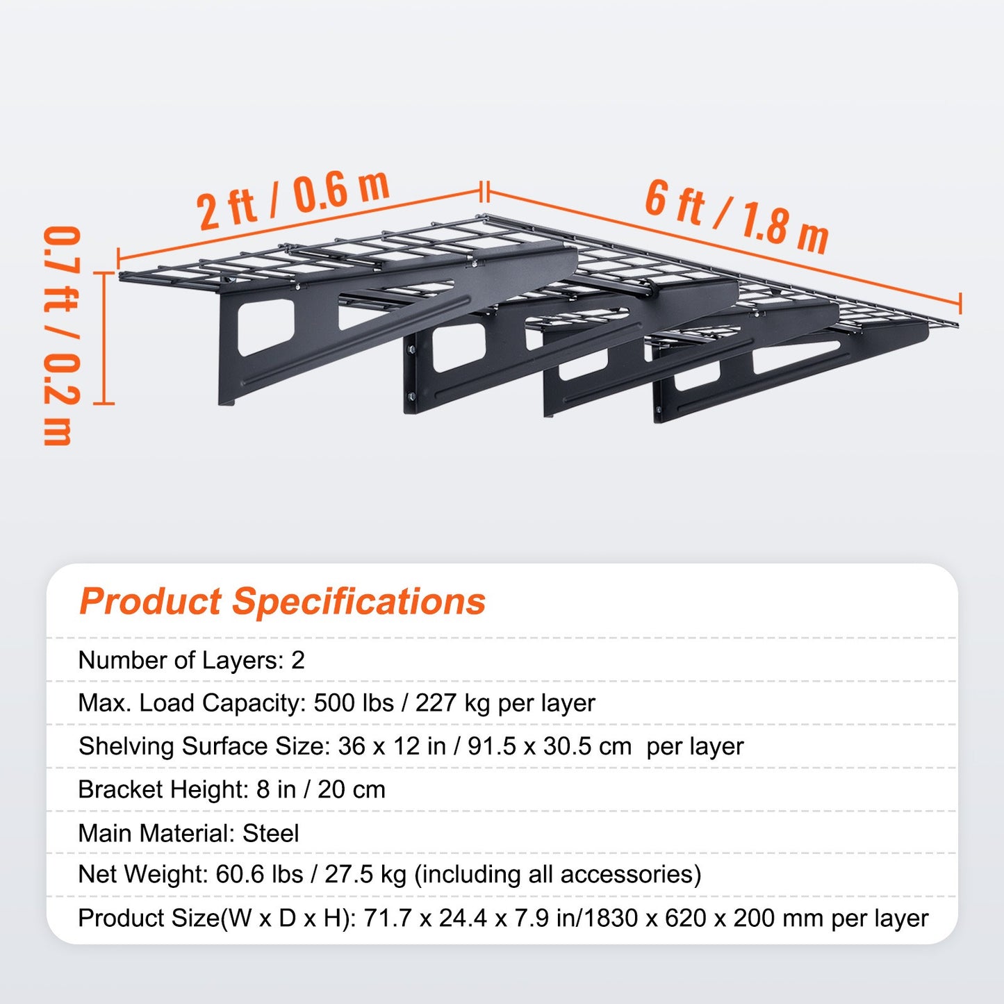 Wandplanken Garage – Werkplaatsplanken – Opbergplanken – Stellingplanken – Heavy Duty Garage Wandplanken – 2 Stuks – Draagkracht 500 kg – Koolstofstaal Mat