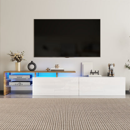 Tv Meubel – Tv Kast – Meubel Tv Met Rangement – Entertainment Center – Table For Tv – Witte Hoogglans Afwerking – Glasplanken & Praktische Opbergruimte