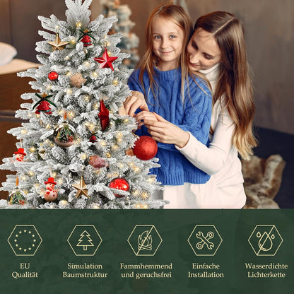 SALCAR Artificial Christmas Tree With, Snow Artificial Fir Tree, Gloves, Wooden Stand