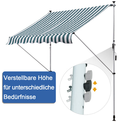 Klemmarkies – Verstelbare Markies – Balkonzonwering – Terrasmarkies – Buitenmarkies – Groen – Handbediening Met Slinger – 150 Cm Breed