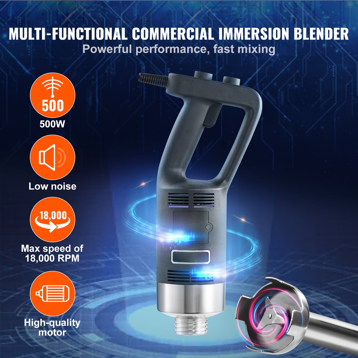 Staafmixer – Staafmixer Elektrisch – Handmixer – Blender – Power Mixer – 500W Krachtige Motor – Variabele Snelheid 4000-18000 RPM