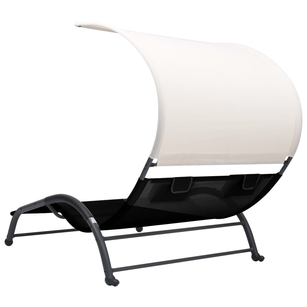 Dubbele Loungebank – Ligbed - Tuinbank – Loungebank Met Zonnescherm – Relaxbank – Stalen Frame – Ademend Textiel