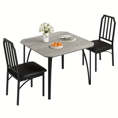 Compact Eettafelset 2 Personen – Eettafel – Tafelset – Stoelenset – Keukentafel – Grijs – Comfortabele PU Kussens – Ruimtebesparend Design