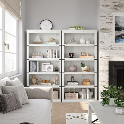 Boekenkast – Boekenrek – Boekenkast Open – Opbergkast – Wandkast – 5-laags – Wit Hout – Landelijke Stijl – Stevig A-Frame – Vrijstaand – Ruime Opbergruimte – Eenvoudige Montage
