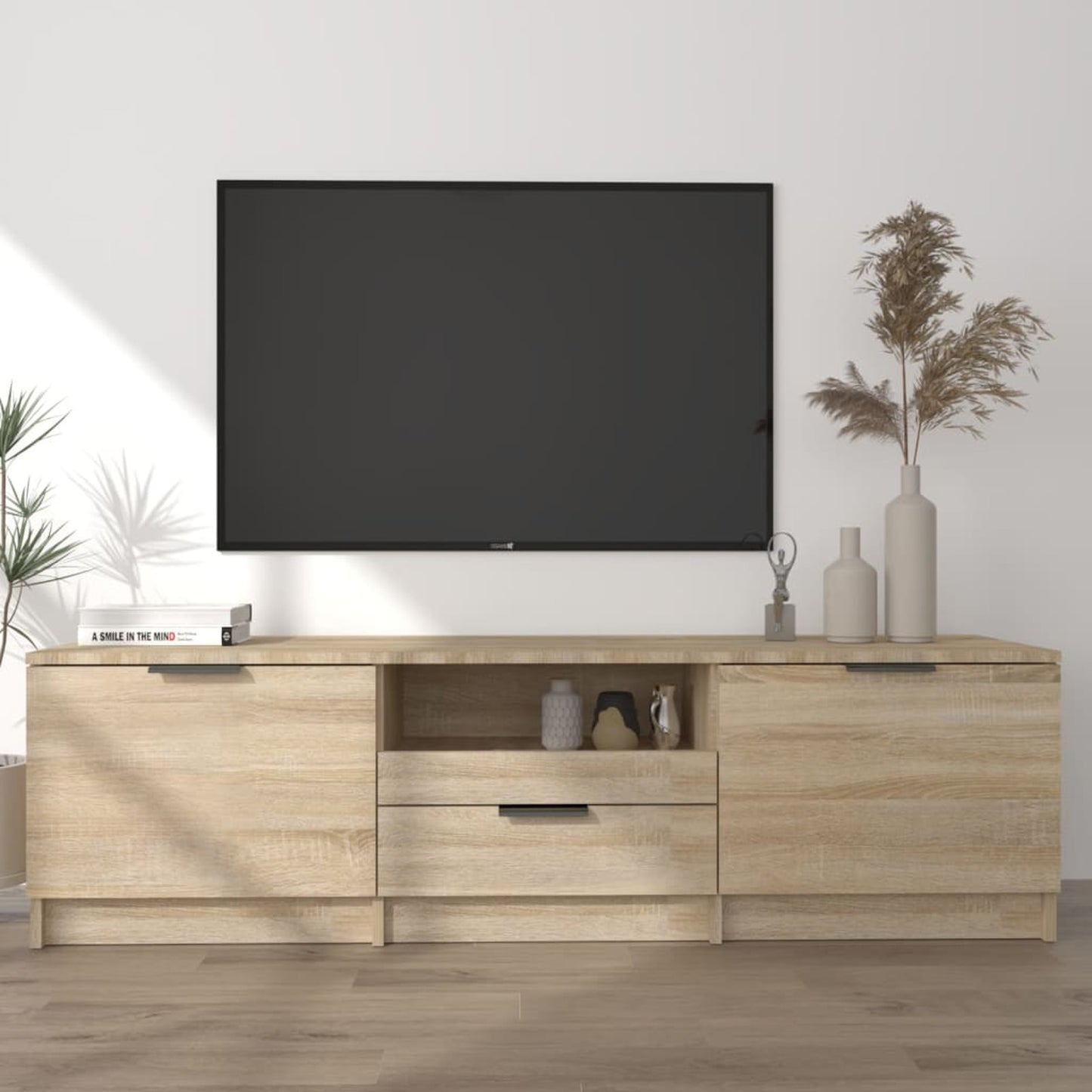 Tv Meubel – Tv Kast – Tv Meubelkast – Televisiemeubel – Mediameubel – Sonoma Eiken – 140x35x40 cm – Hoogwaardig MDF