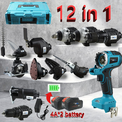 18V 12-in-1 Brushless Multifunction Tool Combo Kit with 12 Attachments (Drill/Impact Drill, Band Saw,, Circular Saw, Oscillating Tool, Sander, Hedge Trimmer & Grass Shear) - Heavy-Duty Lithium-Ion Power Tool Set for, Impact W