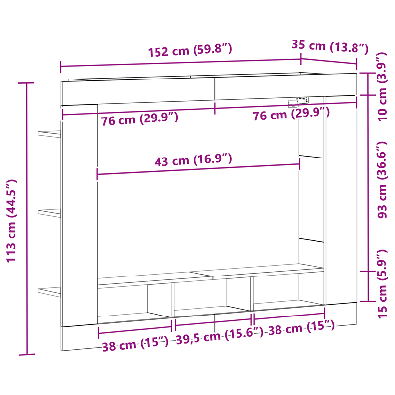 Houten TV-standaard – TV-meubel – Media Console – TV-kast – Tv-rek – Stevig hardhout – Ruimtebesparend design 152x22x113 cm