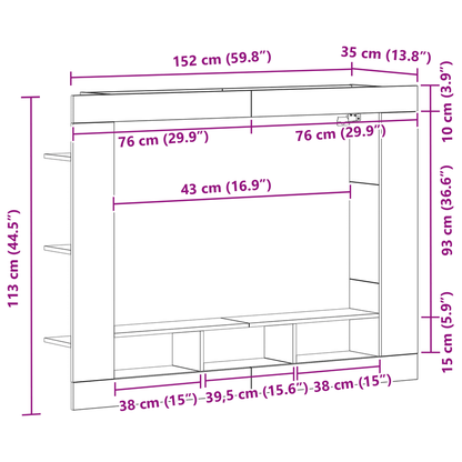 Houten TV-standaard – TV-meubel – Media Console – TV-kast – Tv-rek – Stevig hardhout – Ruimtebesparend design 152x22x113 cm