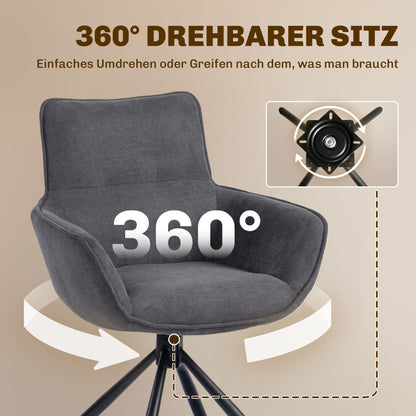 Draaibare Eetkamerstoel – Eetkamerstoel Met Armleuning – Stoel Met Zacht Kussen – Eettafelstoel Metaal – Donkergrijs – Set Van 2 – Comfortabele Gewatteerde Zitting – Stevige Metalen Poten