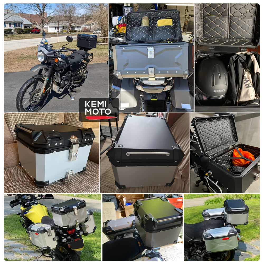 Aluminum Alloy Motorcycle Helmet Box with Lock - Durable Top Tail Luggage Storage Tool Box for Yamaha, for HONDA, for BMW & Most Motorcycles, Black with Neon Green Accents, Includes Mounting Hardware & Accessories, Motorcycle
