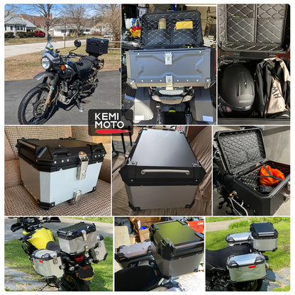 Aluminum Alloy Motorcycle Helmet Box with Lock - Durable Top Tail Luggage Storage Tool Box for Yamaha, for HONDA, for BMW & Most Motorcycles, Black with Neon Green Accents, Includes Mounting Hardware & Accessories, Motorcycle