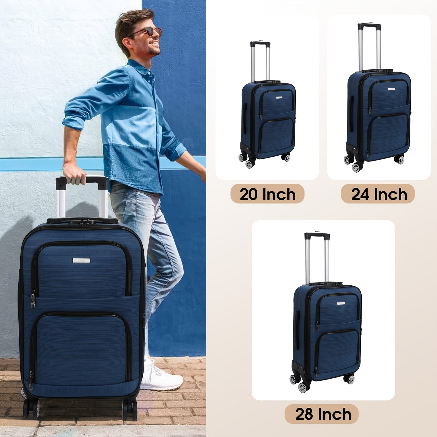 Kofferset – Reiskoffer Set – Trolley – Ruimbagage – Handbagage – Lichtgewicht Oxford Stof – 3-delig 20/24/28 Inch – Geruisloze Spinner Wielen