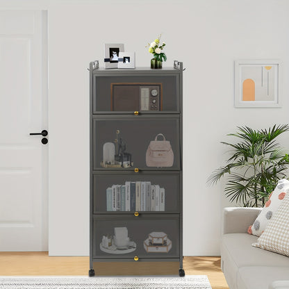 Heavy-Duty 5-Tier Standing Storage Cabinet with Locking Wheels - Extra Tall Kitchen Organizer, Carbon Steel & PC Construction, Space-Saving Shelving Unit for Kitchen, Office, Living Room - Easy Assembly, No Power Needed, Kitc