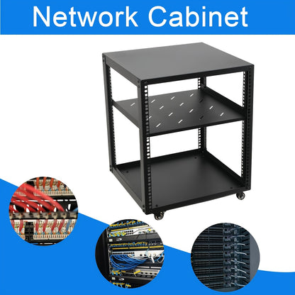 12U Open Frame Serverrek – Serverkast – Netwerkrek – Serverrack – Kabelrek – Verstelbare Diepte 23-40 Inch – Zwart Koudgewalst Staal Met Wielen