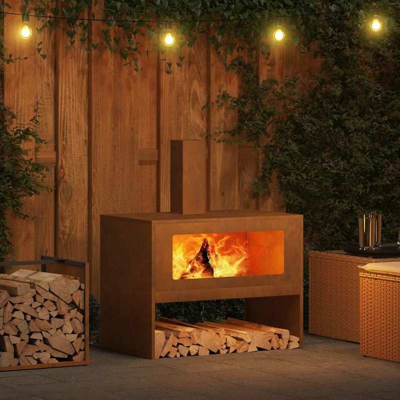 Grote Buitenhaard – Vuurkorf – Tuinhaard – Terrashaard – Houtkachel – Metaal – Poedercoating Marron – 80x50x96 cm – Geschikt Voor Buitengebruik – Voor Gezellige Samenkomsten
