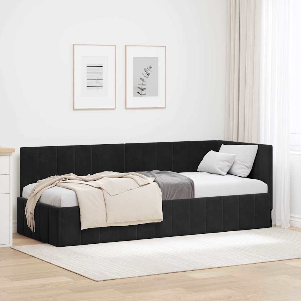 Bedframe – Bedbodem – Ledikant – Slaapbank – Eenpersoonsbed – 80x200 cm – Geperst Hout – Velvet Hoofdeinde