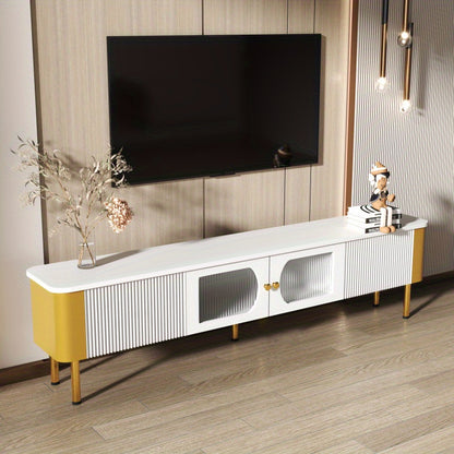 TV-meubel – Tv-kast – TV-dressoir – Mediameubel – Opbergmeubel – Wit MDF Met Gouden Details – Afgeronde Hoeken Voor Veiligheid