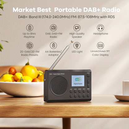 Portable FM/DAB Radio, Shortwave Radio With 40 Presets, LED Light, LCD Display, Strong Reception Battery Operated By 3AA Batteries Or AC Power, Big Speaker, Earphone Jack For Gift, Elder, Home