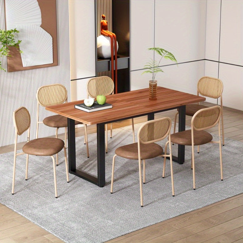 2-delige Eetkamerstoel Set – Moderne Stoel – Rattan Stoel – Leunstoel – Design Stoel – Metalen Poten – Stevig & Comfortabel – Bruin