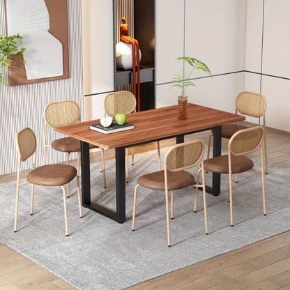 2-delige Eetkamerstoel Set – Moderne Stoel – Rattan Stoel – Leunstoel – Design Stoel – Metalen Poten – Stevig & Comfortabel – Bruin