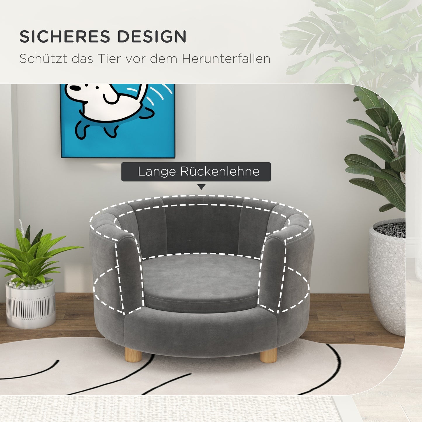 Huisdierenbank – Dierenbank – Huisdieren Sofa – Dierenkussen – Kleine Hond Bed – Grijs – Verhoogd Ontwerp – Afneembare Wasbare Kussenhoes
