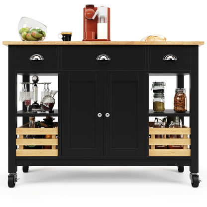 Keukeneiland – Keukenkast – Buffetkast – Keukenwagen – Serveerwagen – Uitklapbaar Werkblad – MDF Houtfineer Zwart 120x45x90 cm
